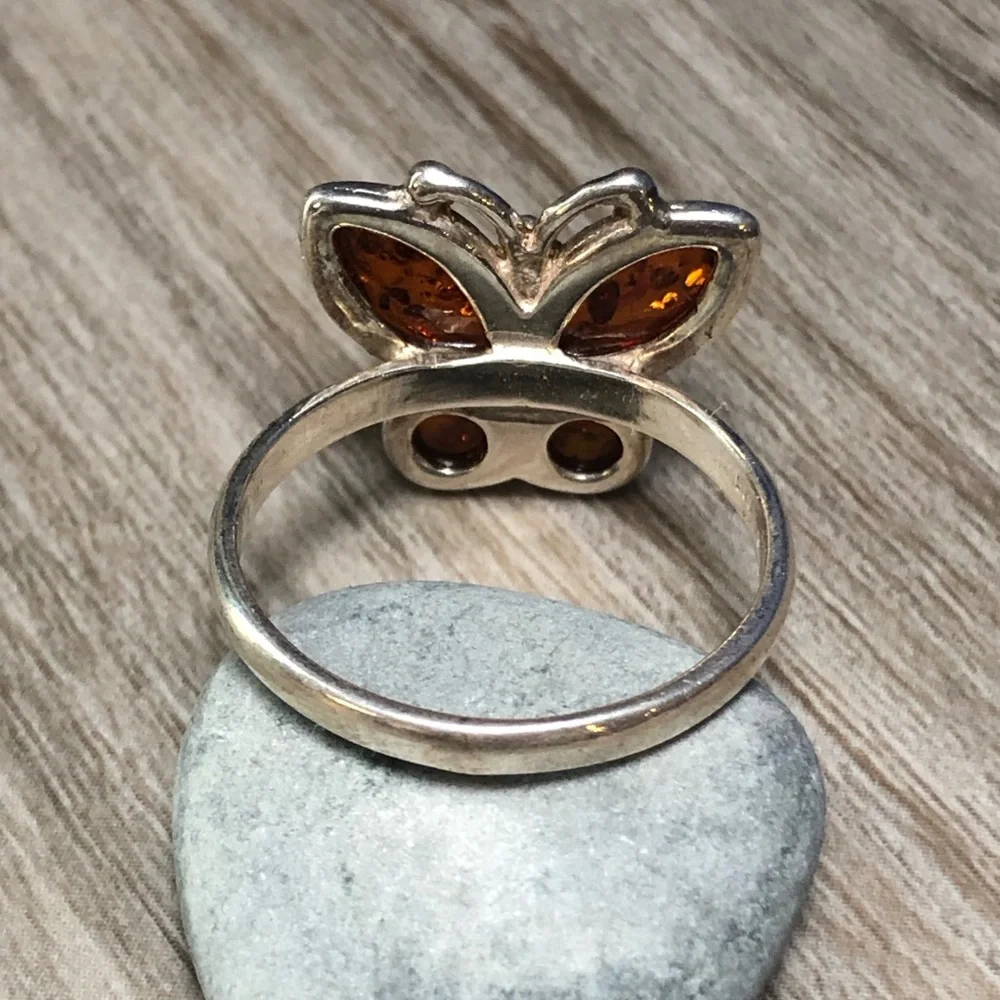 Amber Sterling Butterfly Ring 9 - Picture 3 of 9